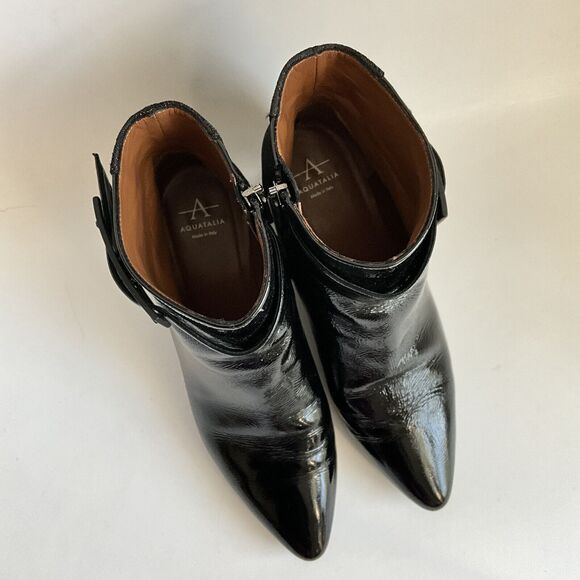Aquatalia Boots Women Size 6.5M Black Point-toe Patent Leather Ankle Bootie - Picture 10 of 11